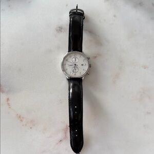 Stylish Silver Watch with Black Strap